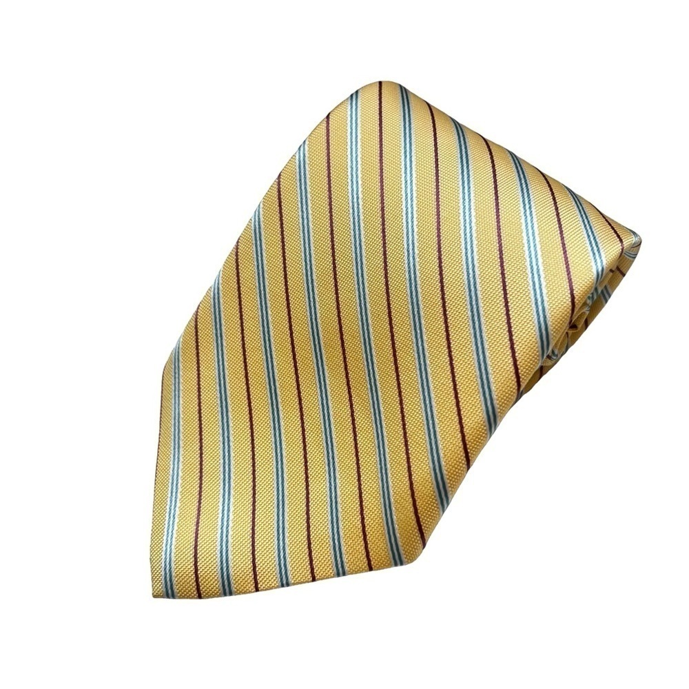 Brooks Brothers Yellow Blue Striped Pure Silk Made in USA Tie Stain Resistant